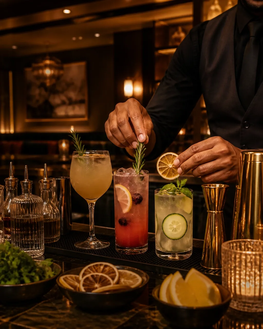 Mocktail bar and mixology setup inside The Round Table at Pentagon